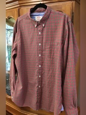 Brooks Brothers Red and Green Plaid Button-Down Shirt